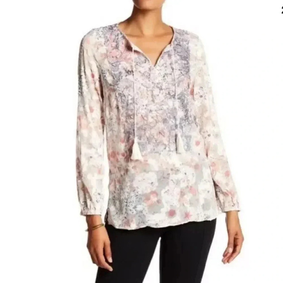 T Tahari Cierra Floral Print Blouse Split Neck - Picture 2 of 12